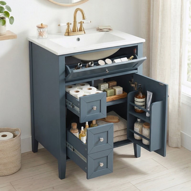 Meuble-lavabo 24 po avec lavabo en céramique, Bleu gris
