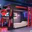  Lit simple superposé simple en bois avec bureau et lumières DEL, noir et rouge-265674418-265674421