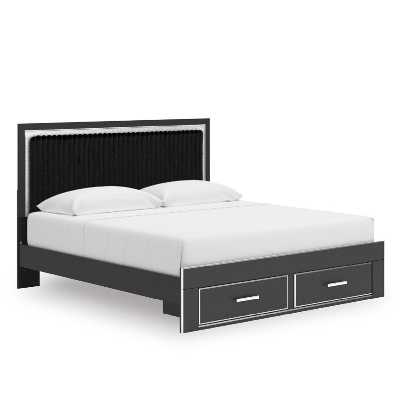 Laurentis King Upholstered Panel Storage Bed, Black, King