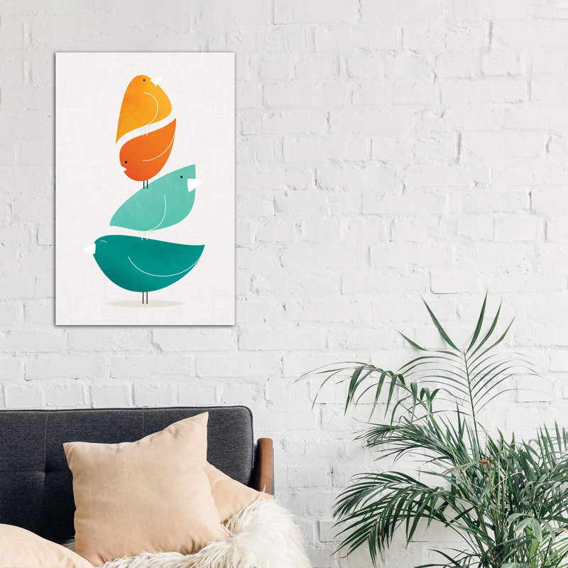 «Bird Stack II» par Modern Tropical - impression d'art graphique, H 48 po x l 32 po x P 1,5 po, Toile tendue