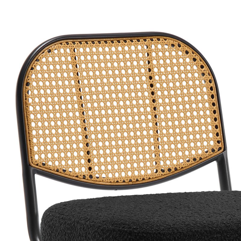 Upholstered Swivel Counter Stool With Rattan Backrest, Black, Bar Stool (29” Seat Height)