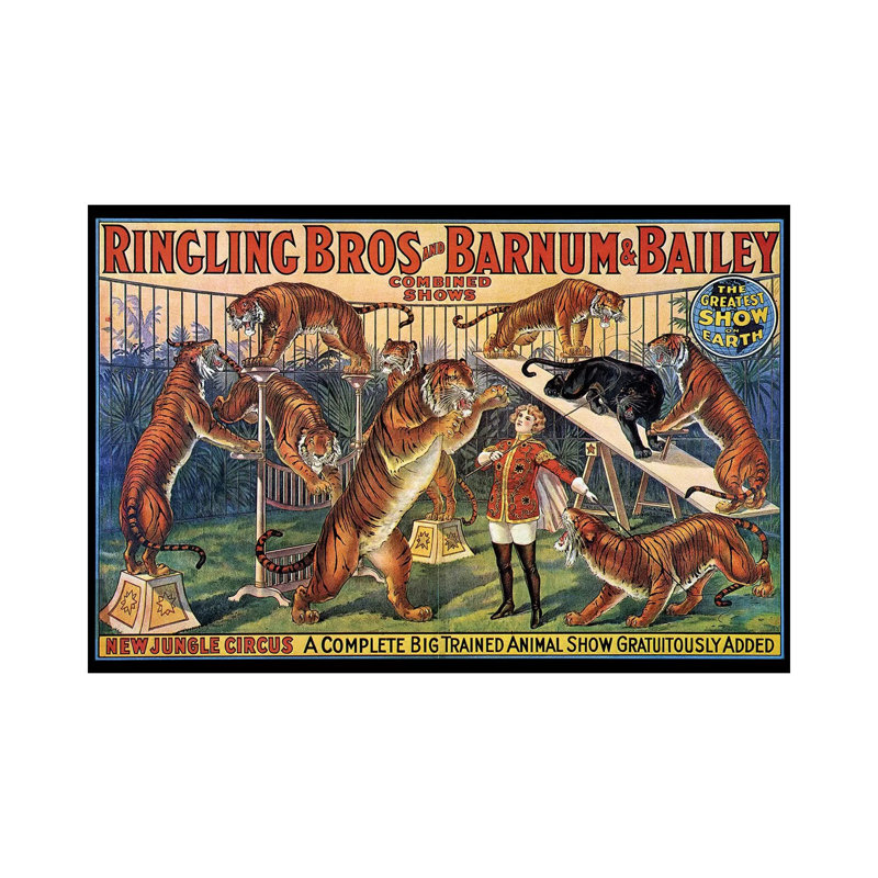 Affiche de cirque, années 1920 - reproduction d'art sur toile tendue, H 18 po x l 26 po x P 1,5 po