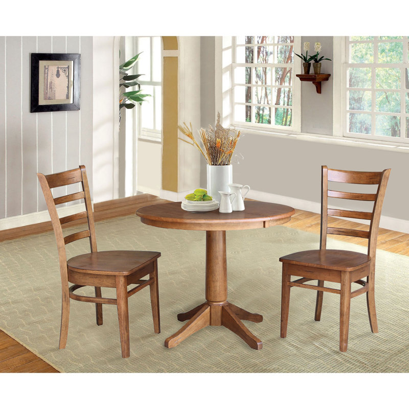 Ensemble de salle à manger extensible Deriya, 3 pièces : 1 table, 2 chaises, Chêne vieilli