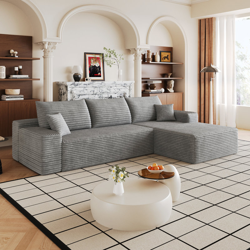 Canapé modulaire 107 po Corduroy avec méridienne orientée vers la droite, Grey