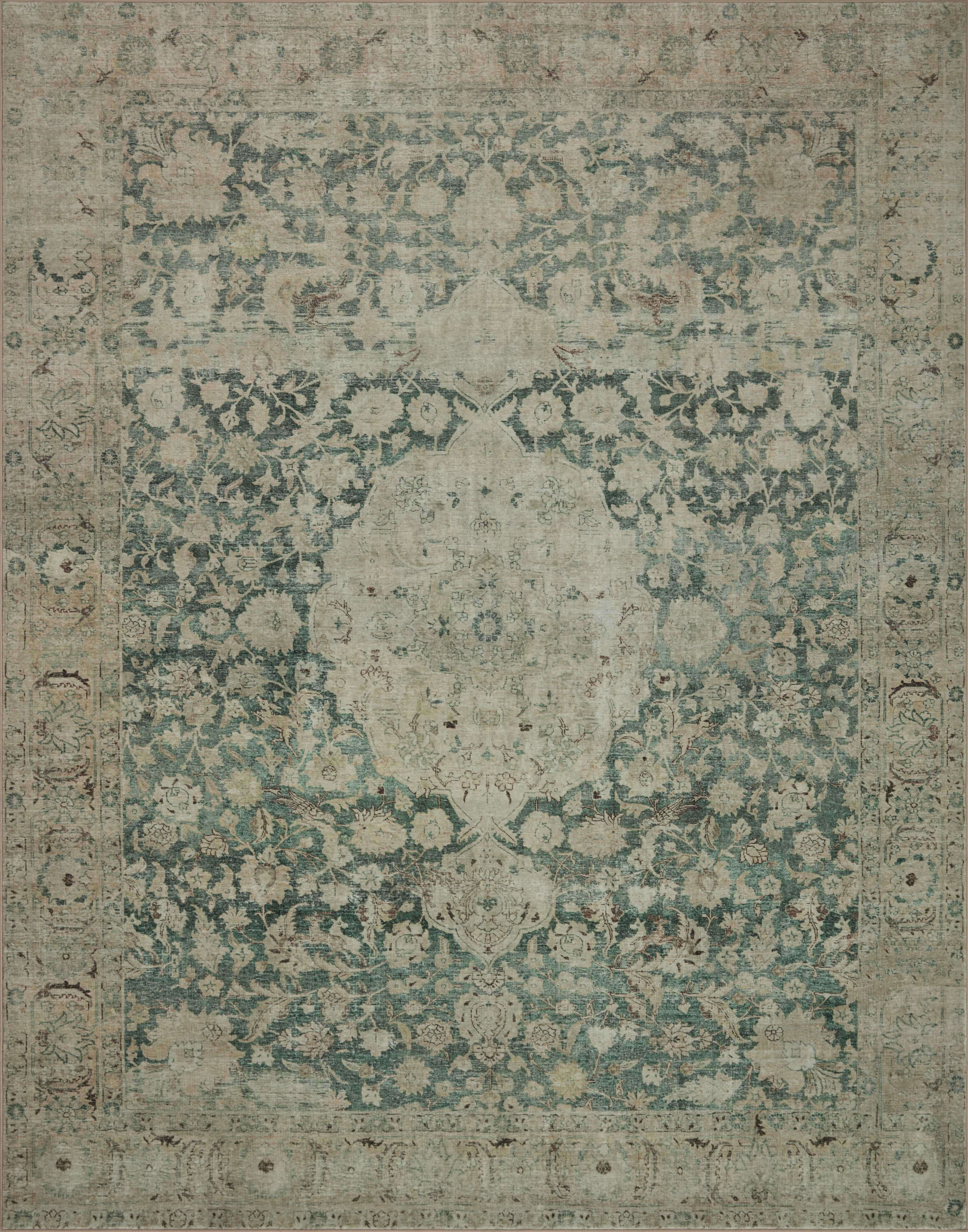 Rectangle 7'6" x 9'6" Magnolia Home By Joanna Gaines X Loloi Sinclair Machine Washable Jade / Sand Area Rug