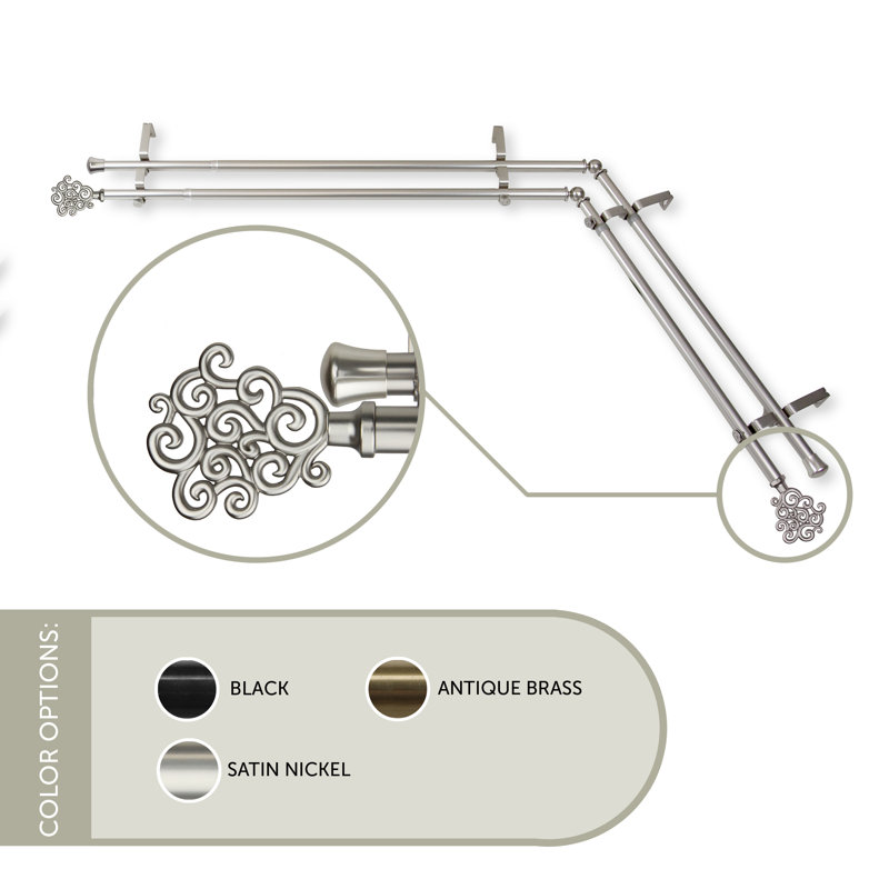 Tringle à rideaux double Reinaldo, L 66 po x l 120 po, Nickel satiné