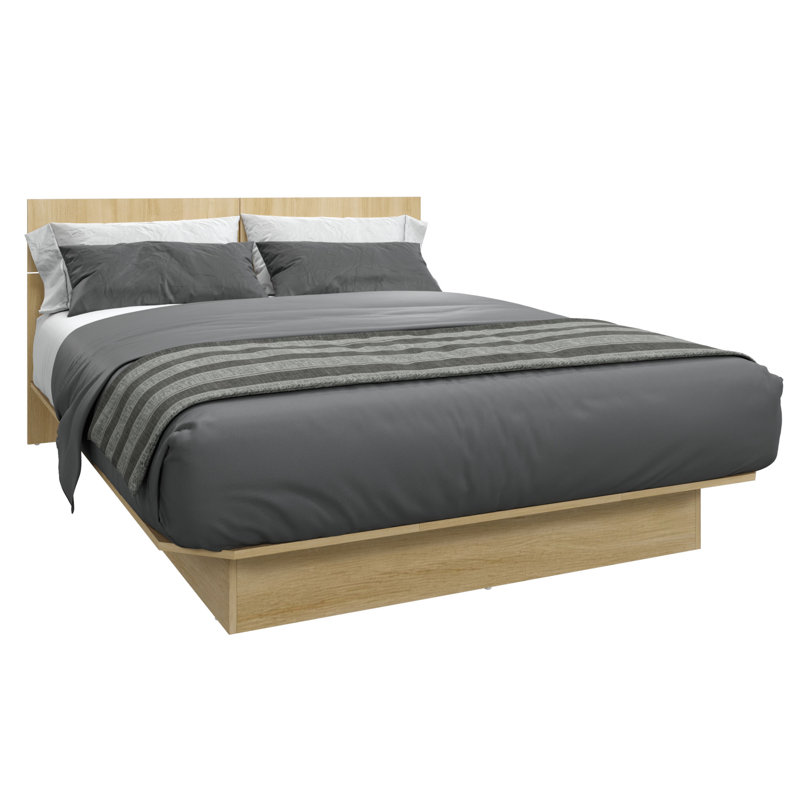 ZEN ALPHA - Lit plateforme avec tête de lit - Assemblage facile, aucun sommier requis, Beige, Grand lit