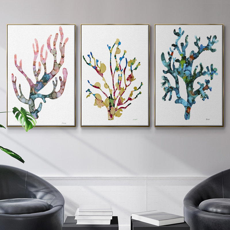 Sea Coral I, impression sur toile 3 pièces, H 24 po x l 48 po x P 2 po, Or