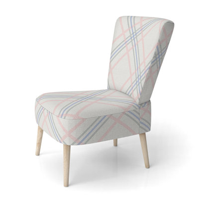 Cream And Blue Checked Tartan - Upholstered Patterned Accent Side Chair