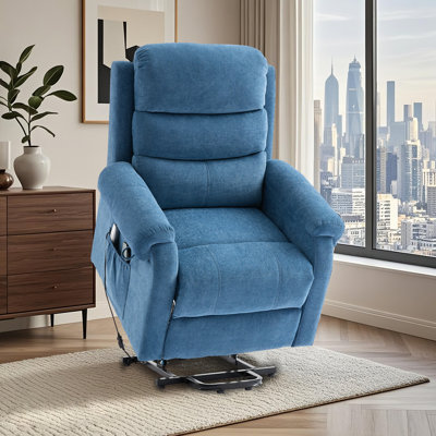 Swivel Chair Power Recliner Denim Recliner Chair Blue Tufted