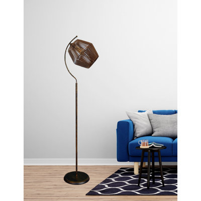 Lampe sur pied élégante avec corps en bois, couleur antique, hauteur 64,6 pouces | Répliques de bambou (diamètre de 9,8 pouces) | Douille E27 pour ampoule de 60 W maximum | Certifié CE | Parfait pour le salon et la chambre à coucher