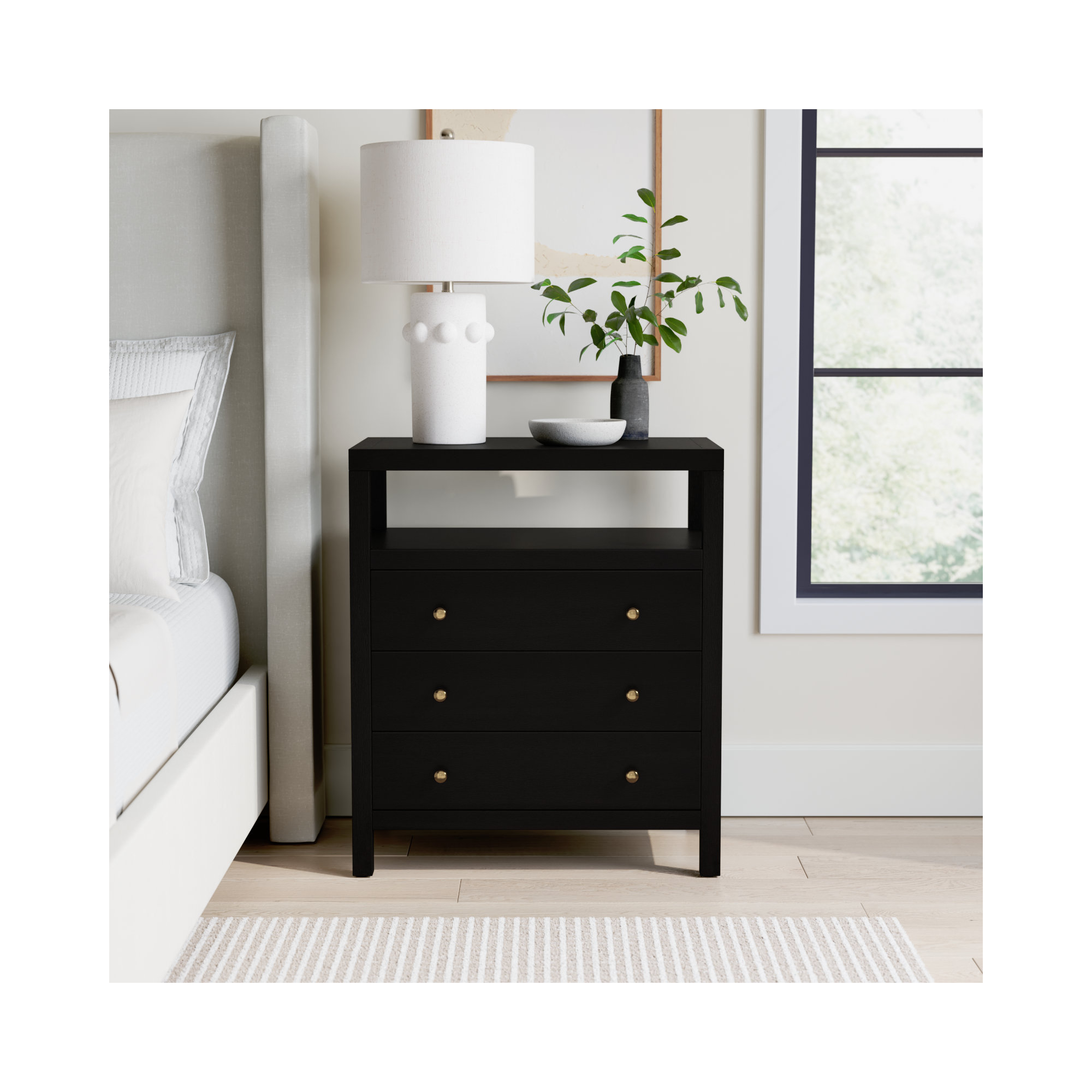 Celine 27" 3-Drawer Nightstand, Antique Coffee