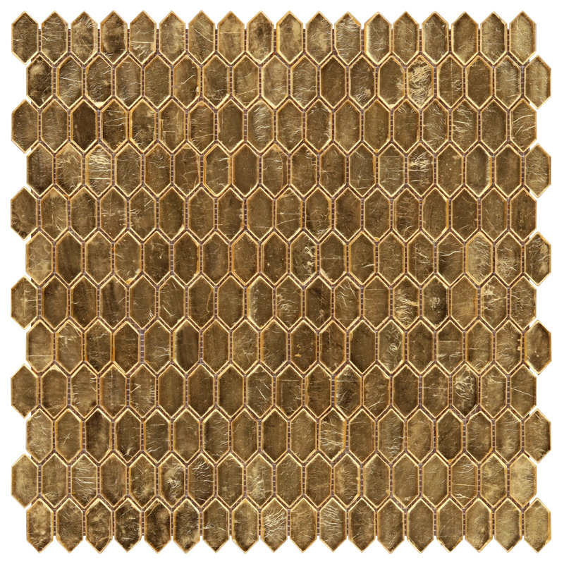 Whisper 11.61" x 11.73" Polished Mini Picket Glass Mosaic Wall Tile (0.94 Sq. Ft. / each), Gold