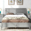White Solid Pine Wood Bed Frame with Headboard, Simple Low Profile Platform Bed with Under Storage, No Box Spring Needed & Sturdy Wooden Slats,  Full Size-812457420-810645055