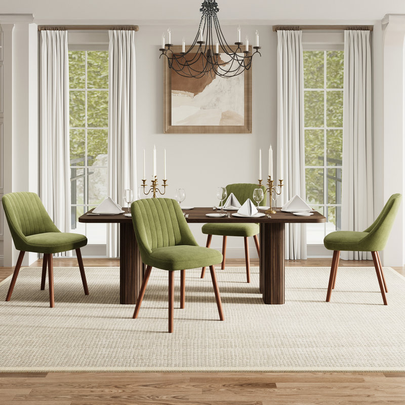 Modern Upholstered Dining Chairs with Solid Wood Legs, Green