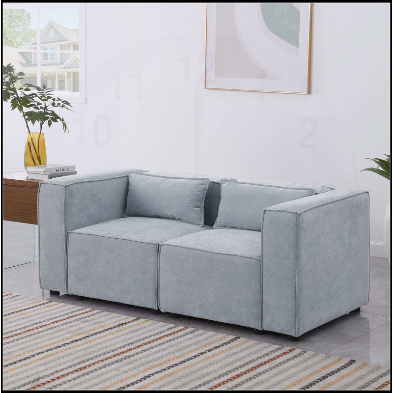 Canapé modulaire polyvalent à assise et dossier moelleux, Bleu grisâtre, 2, H 26,4 po x l 67,8 po x P 33,5 po