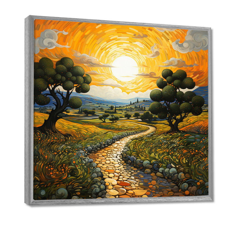 Vangogh Olive Grove in Province Painting Print, 36" H x 36" W, Silver, Floater Framed