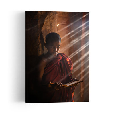 Young Monk Reading In Peaceful Serene Abstract Wall Art Print