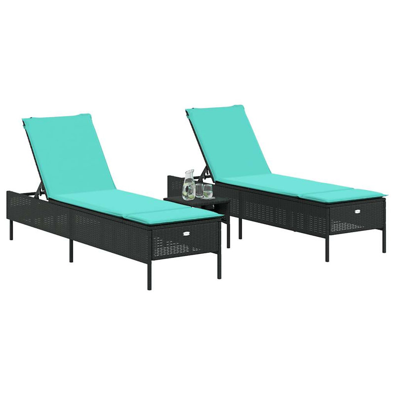 Chaise longue en rotin PE noir, acier thermolaqué