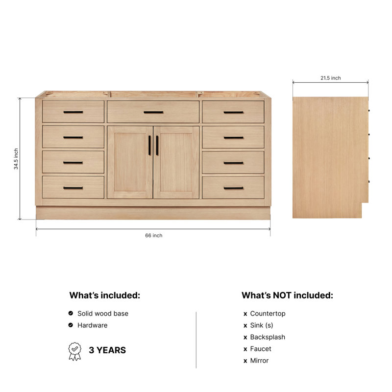 Hepburn 66 Single Bathroom Vanity Base Only, Oak