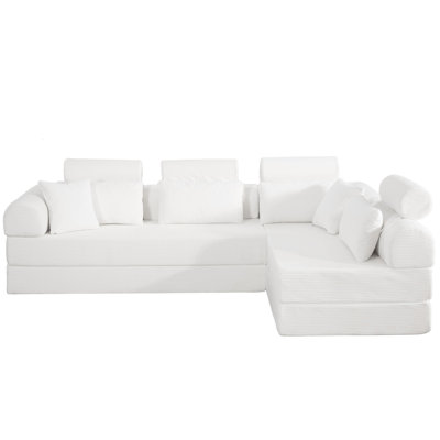 Canapé modulaire en L en velours côtelé beige L 4