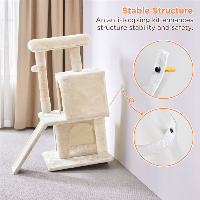 Therese 36″ H Multilevel Cat Tower with Double Condos, Beige
