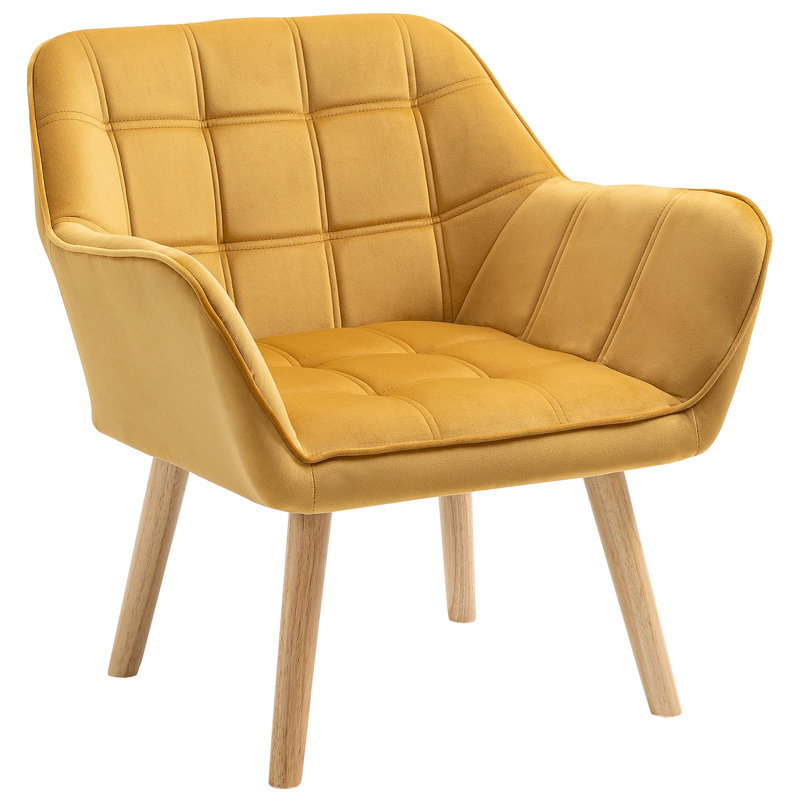 Modern Armchair, Accent Chair With Wide Arms, Slanted Back And Rubber Wood Legs For Living Room, Bedroom, Home Office, Yellow