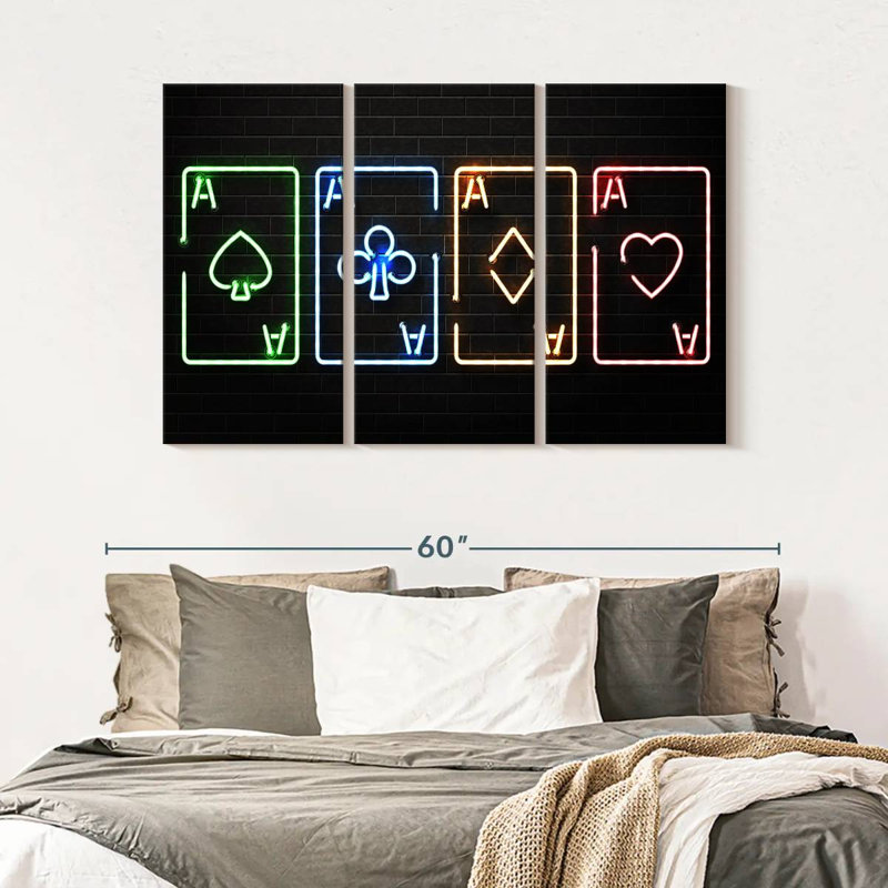 " Neon Playing Cards " 3 - Pieces, 32" H x 50" W x 1.25" D