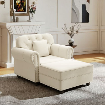 53.5"Upholstered Chesterfield Velvet Sofa With Ottoman