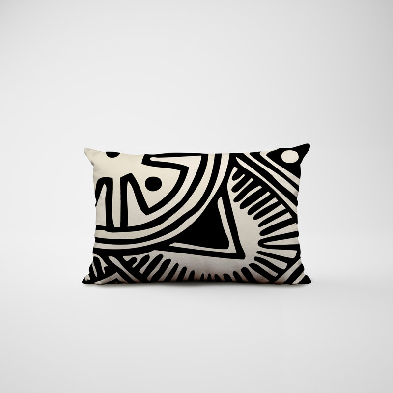 Polyester / Mélange de polyester Housse de coussin rectangulaire intérieure / extérieure lombaire et insert, Noir