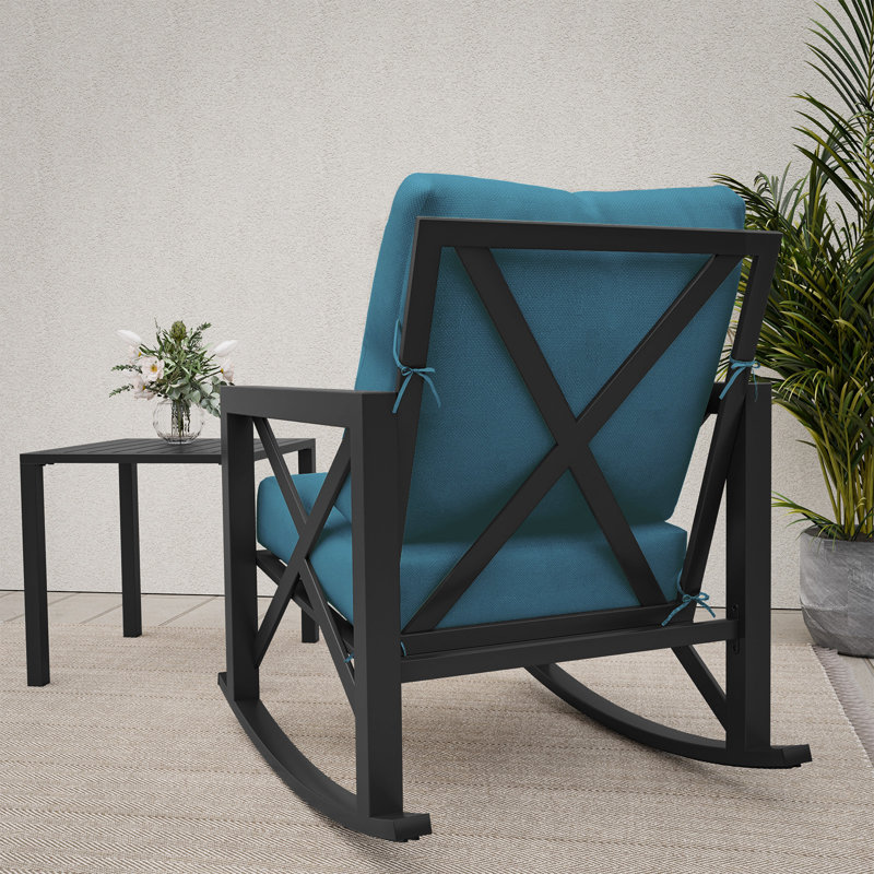 Fauteuils à bascule d'extérieur en osier avec coussins (paquet de 2), Blue
