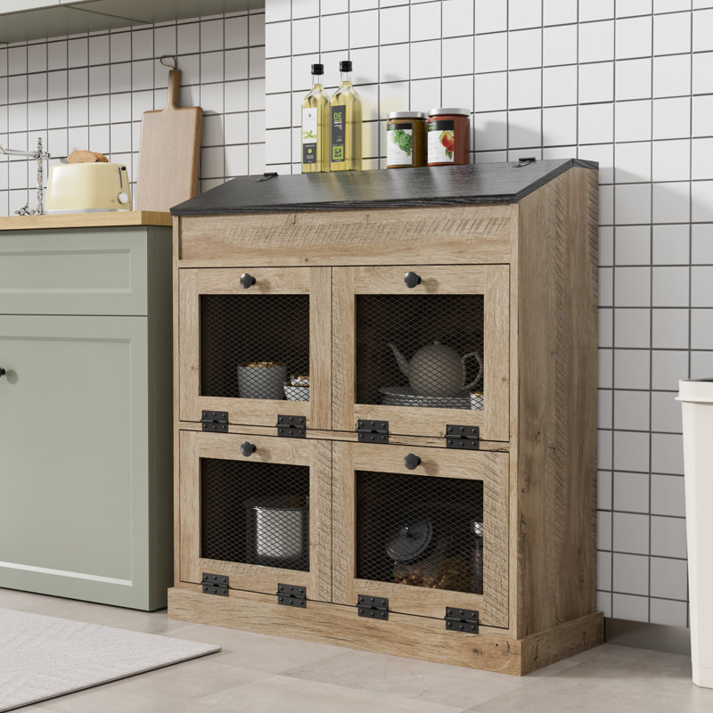 35" Tall Storage Cabinet With 4 Doors, Natural