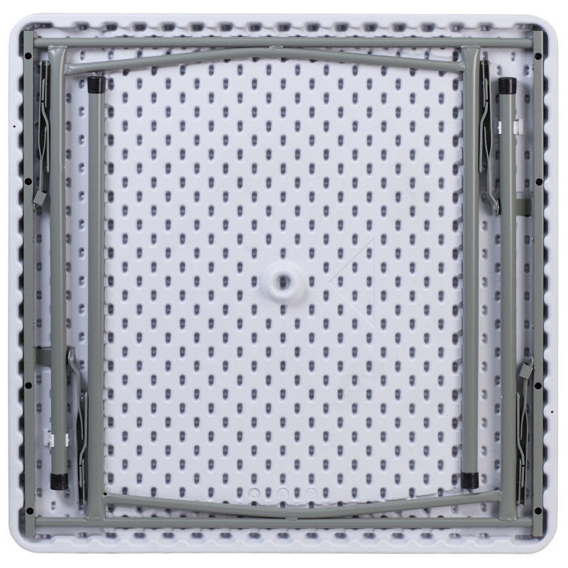Granite White Square Plastic Folding Table with Gray Metal Frame