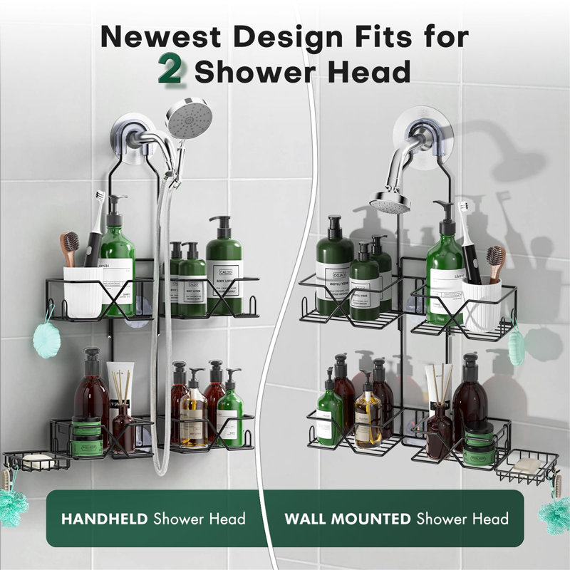 Adjustable Black Stainless Steel Hanging Shower Caddy with Suction Mount