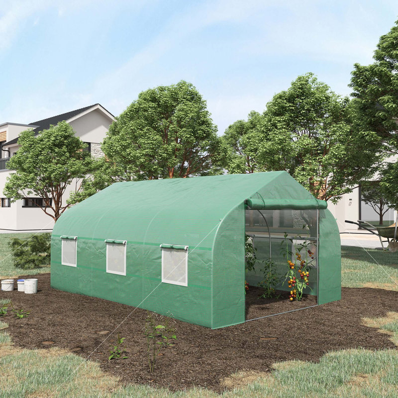 Outsunny Walk-In Greenhouse, Tunnel Green House With Zippered Mesh Door And 6 Mesh Windows, Gardening Plant Hot House With Galvanized Steel Frame