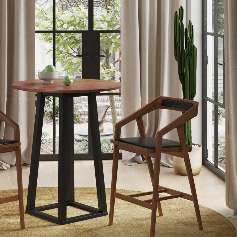 Tri-Mesa Round Walnut Wood Dining Table