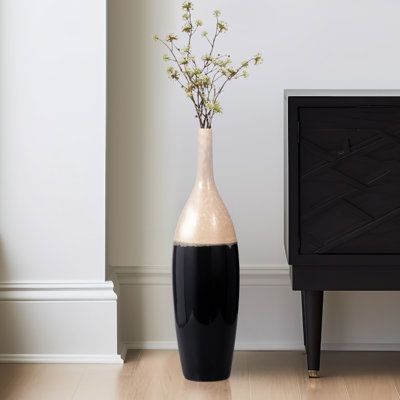 Elegant Two-Tone Floor Vase for Home Decor - Decorative Tall Flower Vase Perfect for Living Room Decor, Entryway Display, and Hallway Accent - Black & White