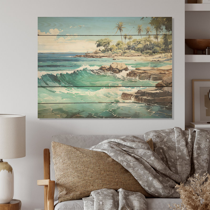Palmier turquoise tropique I - palmiers et palmiers, art sur bois de pin naturel, H 10 po x l 20 po