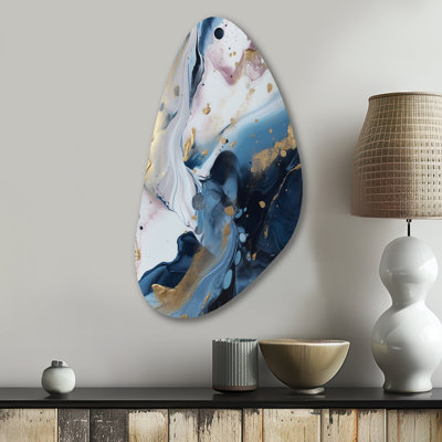 Blue And White Enigmatic Stones II - Marble Unique Shape Metal Wall Decor, Blue Asymmetrical Metal Art Print