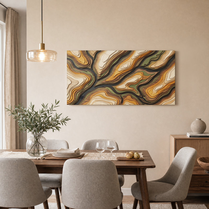 «Layered Wood Contours in Earth Tones», art mural sur toile, L 58 po x H 28 po