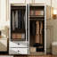 Garde-robe 4 portes avec tiroirs, tablette et tringle, blanc