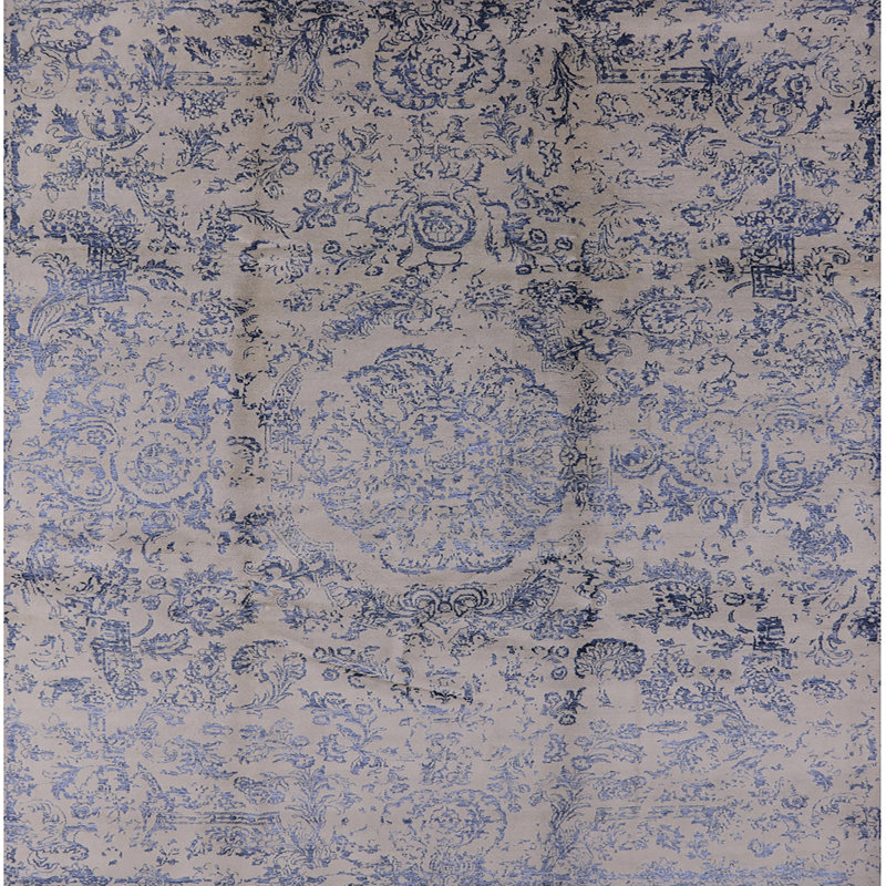 Tapis oriental taupe / bleu Hunziker, Carré 5 pi