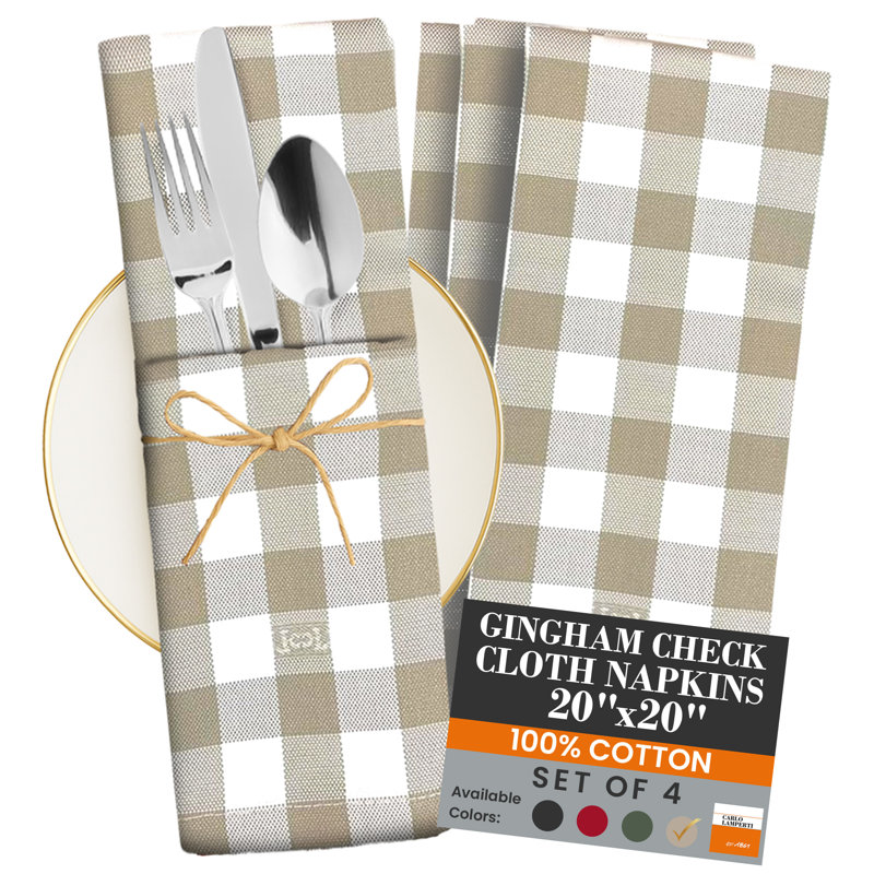 Ghisallo Cotton Buffalo Check Square Napkin, Taupe