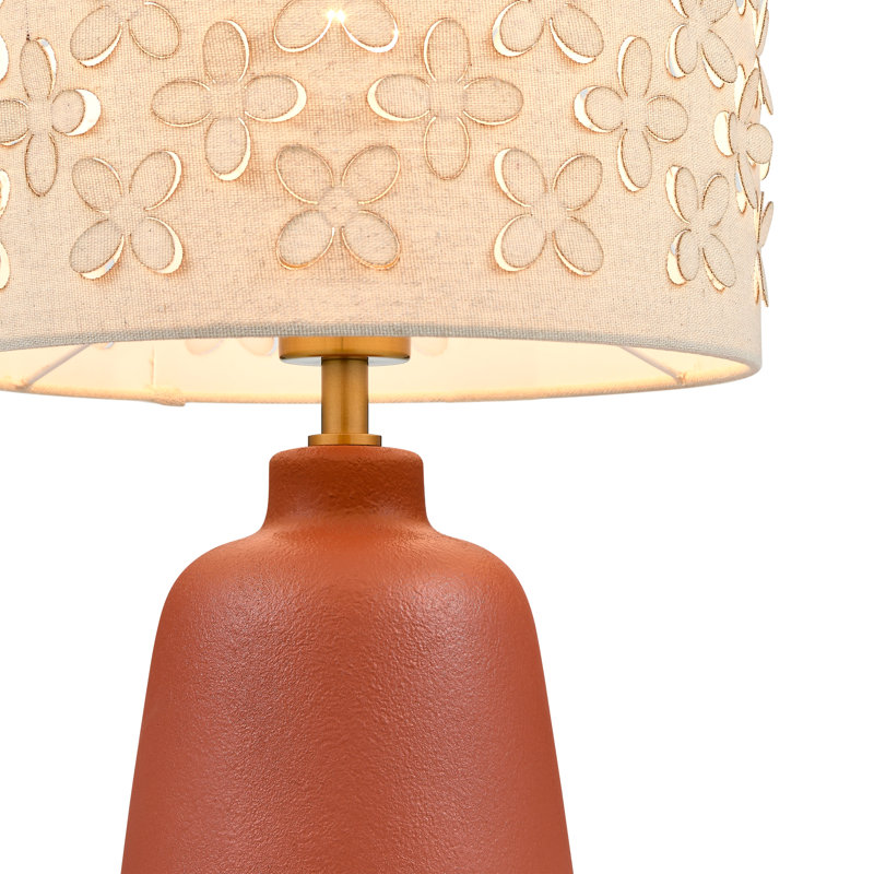 Lampe de table 17,25 po en céramique avec abat-jour floral, Beige, Rouge
