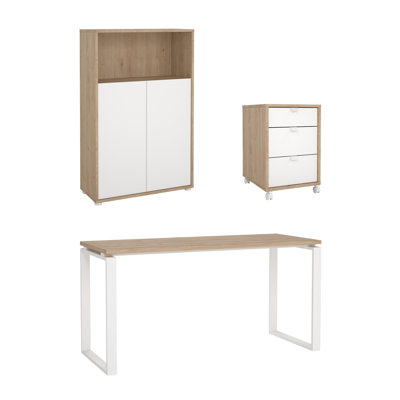 Abba Embrie Office Set -3 Drawer Mobile Cabinet, 59" Writing Desk With Steel Legs