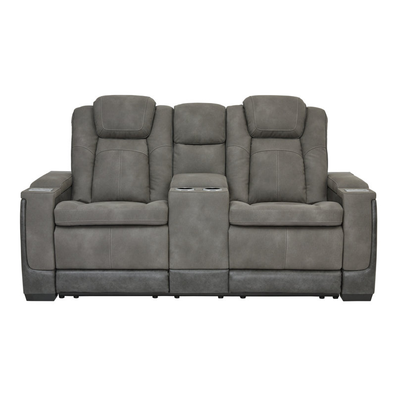 Leonardo 75'' Faux Leather Power Reclining Loveseat, Black/Gray, Slate Faux Leather