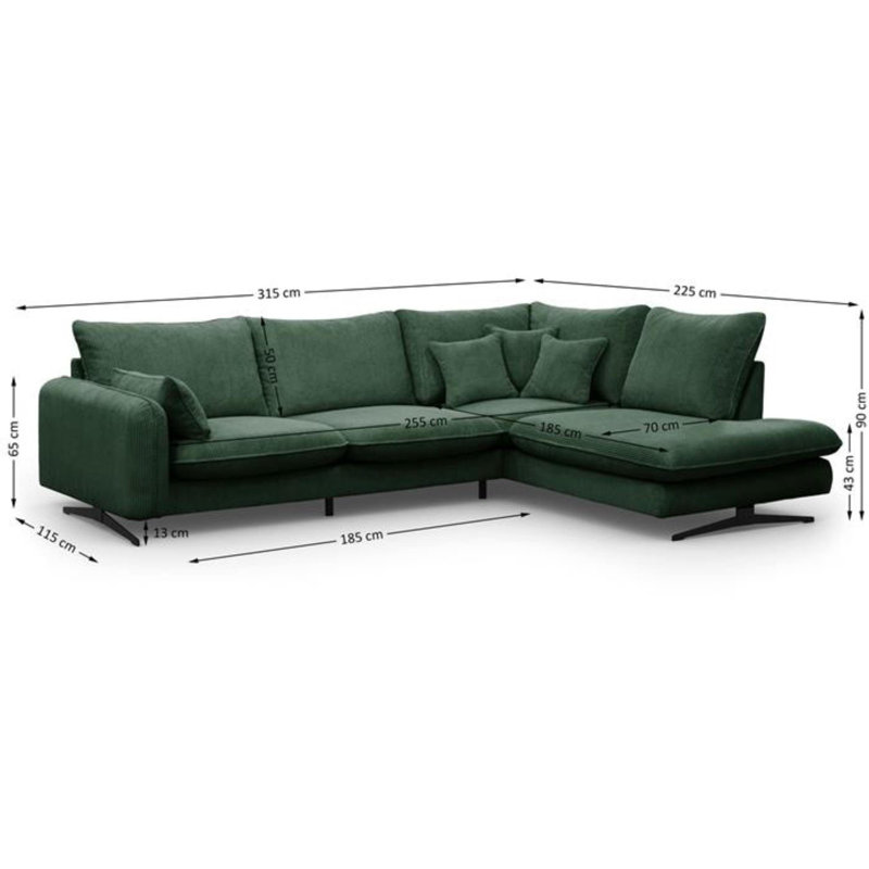 Casiyah 5 Seater Sofa & Chaise, Green, Left Hand Facing