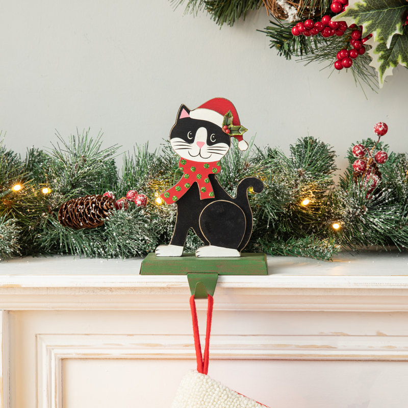 7.76"H Wooden/Metal Cat Stocking Holder