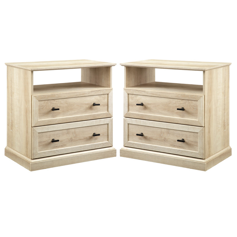Classic Open-Top 2-Drawer Side Tables, White/Oak, White/Oak