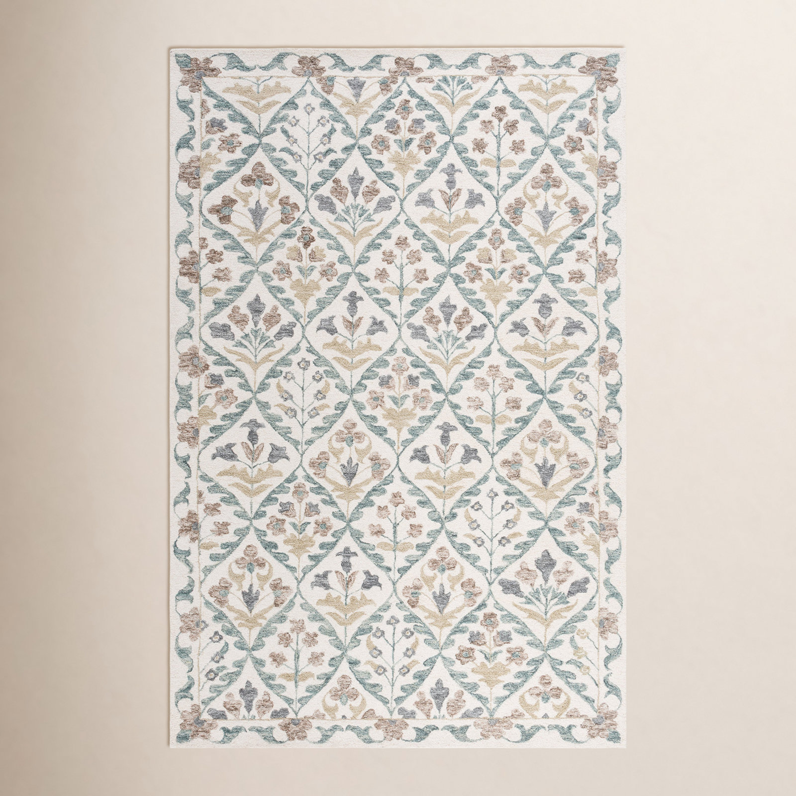 Hand-Tufted Wool Floral Rug, Rectangle 4' x 6'